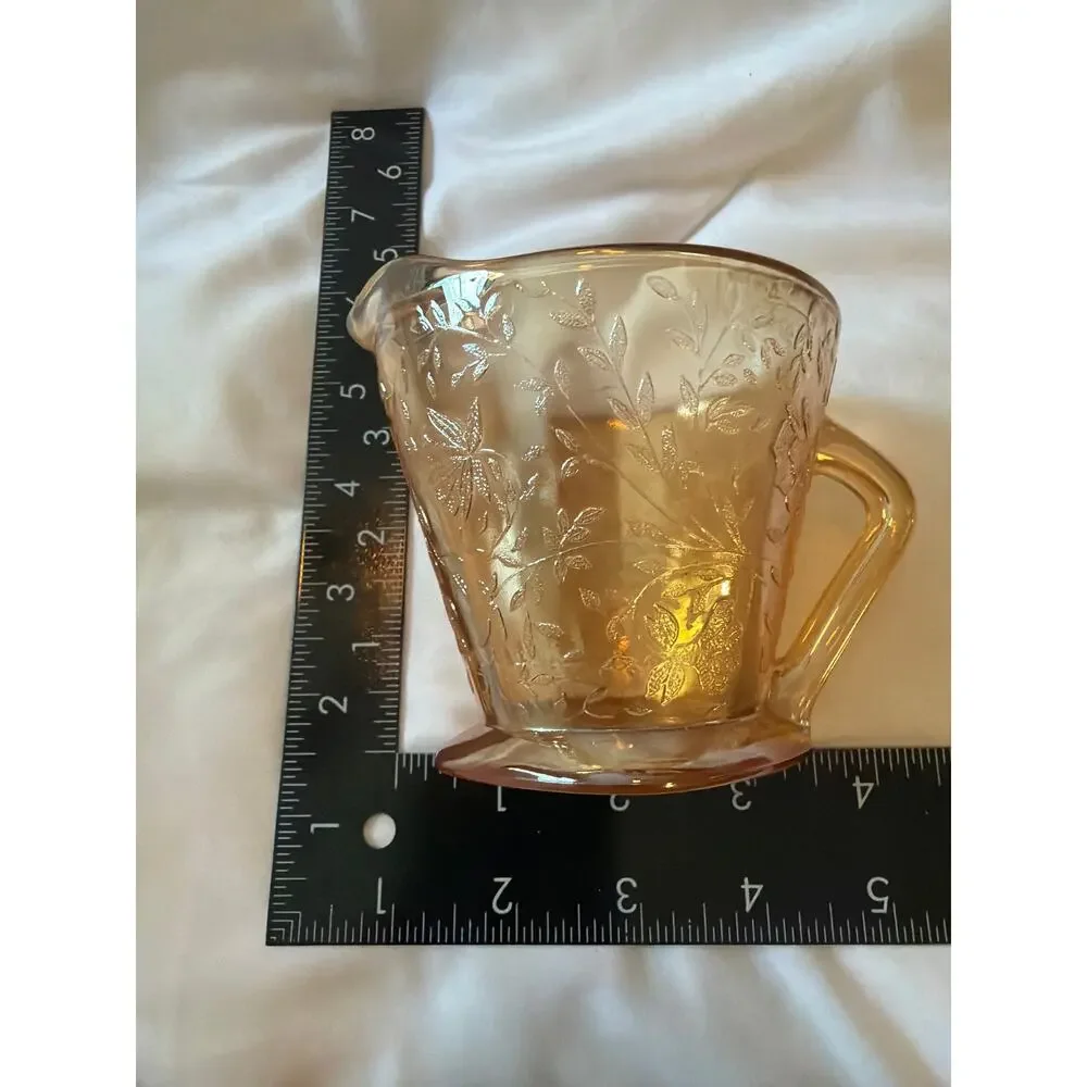 Vintage Pink Depression Carnival Glass Creamer Etched Floral Milk Multitonal